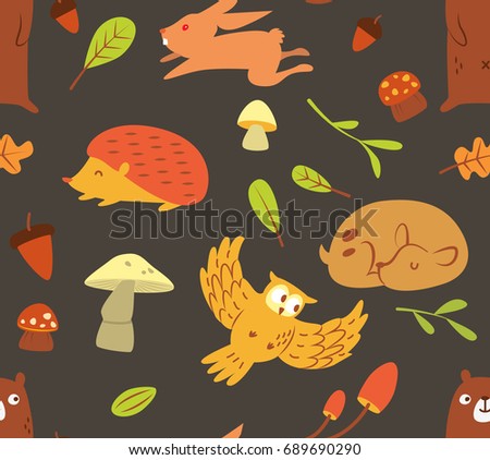 Autumn animal seamless background
