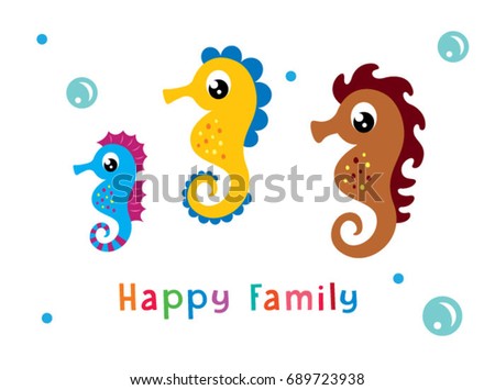 seahorse happy family vector design