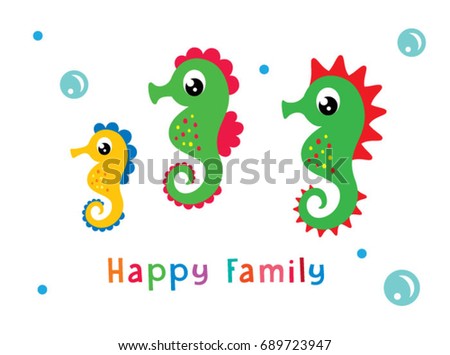 seahorse happy family vector design