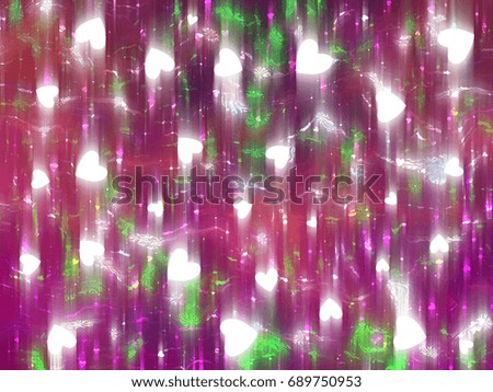 Abstract illustration glow soft hearts for Valentines day. Background purple design.