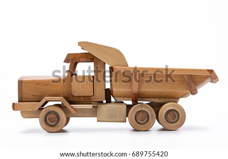 Wooden truck side view isolated on white background.