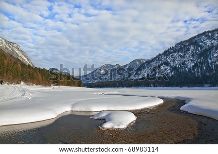 The frozen  "Mittersee of Ruhpolding" Bavaria, Gearmany