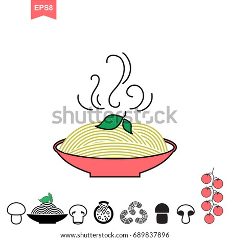 Italian Pasta and Pizza Vector Icon or logo Isolated on White. Stylized Spaghetti or Noodle Template for Internet, Design, Decoration