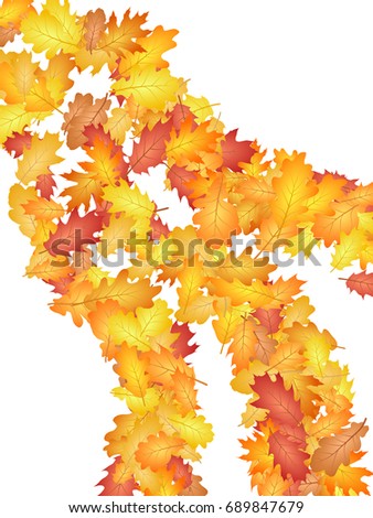 Autumn oak leaves vector pattern. Curls ornament made of red, orange and yellow leaves. Abstract curve stripes autumn foliage design.