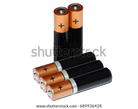 Five AAA batteries isolated Royalty-Free Stock Photo #689936428