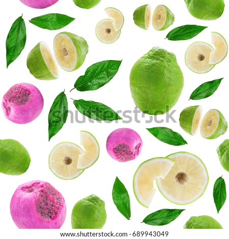Seamless Lime and dragon fruits with pattern on isolate, Big lemon