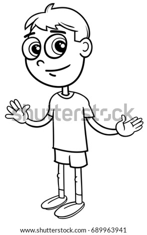 Black and White Cartoon Illustration of Preschool or Elementary School Age Boy Coloring Page