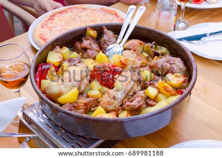 traditional croatian food peka with mix meat and vegetables