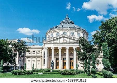 The Romanian Athenaeum in Bucharest, Romania Royalty-Free Stock Photo #689991811