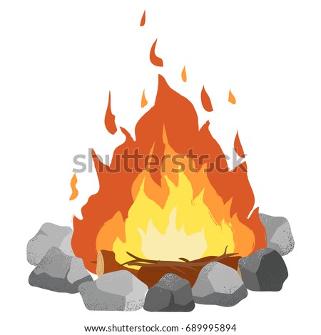 Campfire clip art illustration on white background. Textured cartoon.