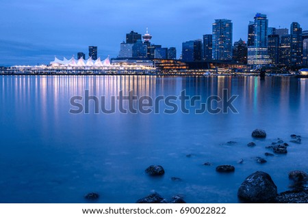 Vancouver Skyline from Stanley Park at Night. BC, Canada.