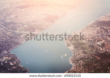 Beautiful views of the port city from above, aerial photography. Toned