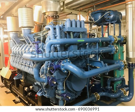 emergency diesel generator for a data center Royalty-Free Stock Photo #690036991