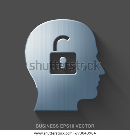 Flat metallic business 3D icon. Polished Steel Head With Padlock icon with transparent shadow on Gray background. EPS 10, vector illustration.