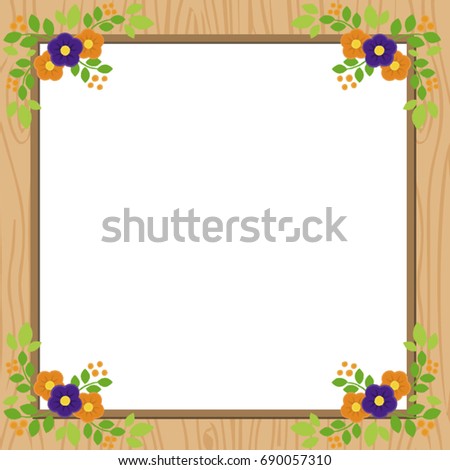 Cute flower frame on wooden background