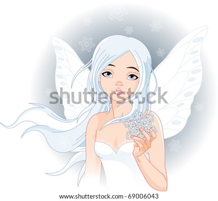Illustration of beautiful winter fairy with snowflake