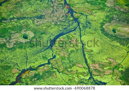 Aerial View of Okavango Delta River 