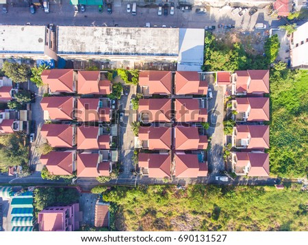 Aerial top view of residential houses