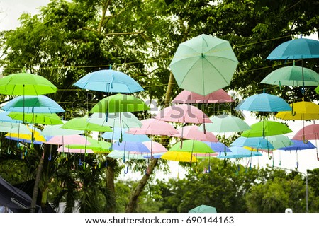 umbrella fly flying colorful day bright outdoor many vibrant background 