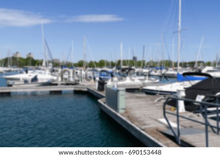 Blurred of Chicago Harbor at Blue Sky Background in Summer Time / With Copy Space