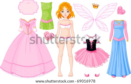 Paper Doll with different princess dresses