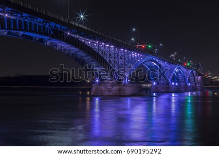Illuminated Peace Bridge in Fort Erie, connecting United States to Canada.