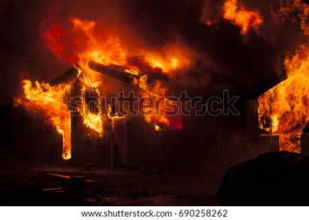House fire at night