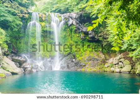 cheonjeyeon waterfalls in Jeju Isaland, South Korea