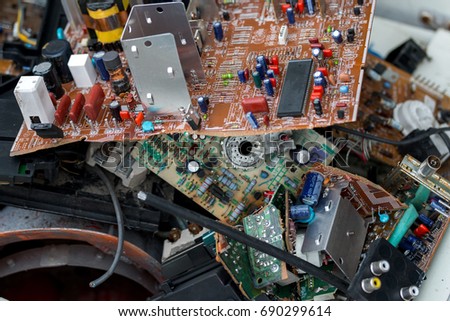 Waste of board electronics, microcircuits, capacitors, transistors