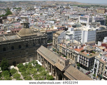 View of Seville, city in southern Spain from high