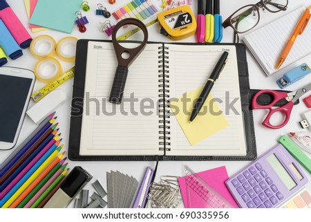 business office supplies on white background
