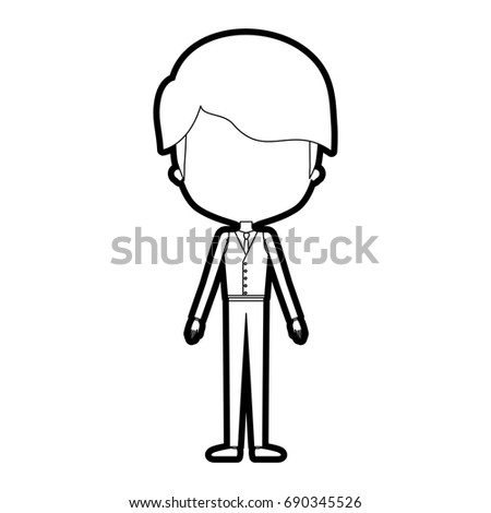 sketch silhouette of caricature faceless groom guy in wedding formal suit with mushroom haircut vector illustration