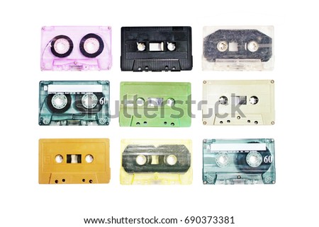 Vintage compact cassette on white background