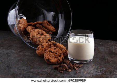 Chocolate cookies on white background with chocolate morsels