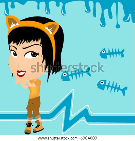Girl playing Cat - Vector