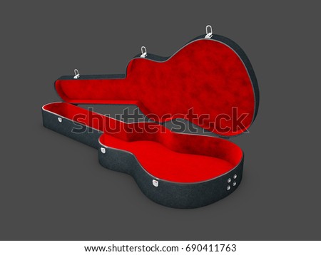 A Open Red Black Guitar case, 3d Illustration isolated black
