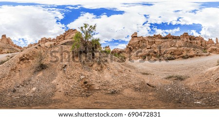 Spherical panorama of a canyon on the Charyn River in Kazakhstan