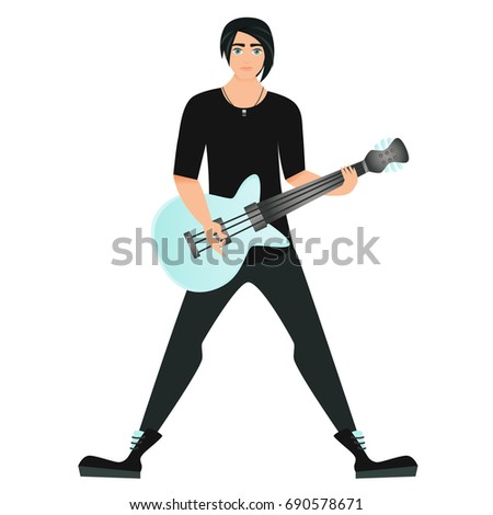 Young male guitarist on a white background. Vector illustration
