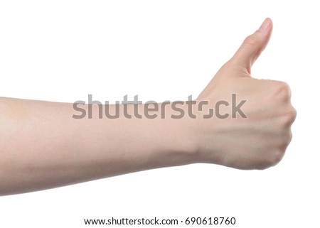 male hand gesture thumbs up, isolated with clipping path on white background