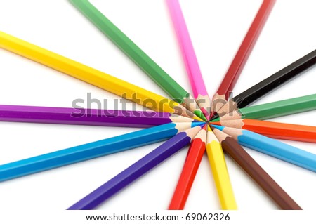 14 color pencils isolated on white background