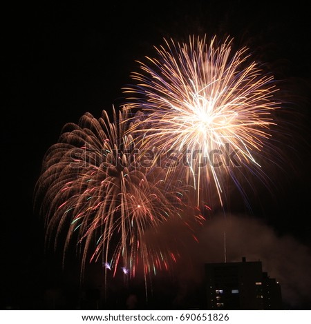 Wonderful vivid fireworks festival in Atami port , Izu , Japan.