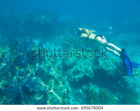 Key West Snorkelling in the Florida Keys Marine Sanctuary - Blonde Girl Snorkelling and Diving