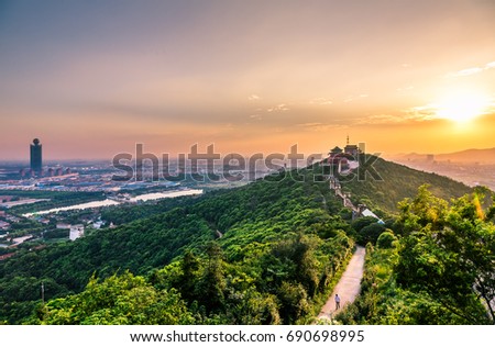 panoramic view of cityscape,midtown skyline,shot Huashi town,Jiangyin city,China.