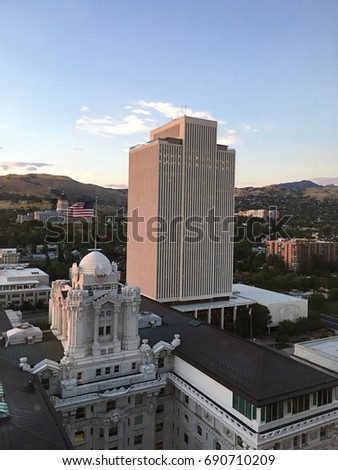 Salt lake city skyline and Mormon office building