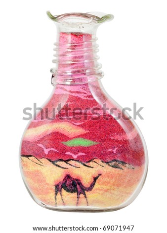 Bottle with sand picture. Isolated on white background with clipping path.
