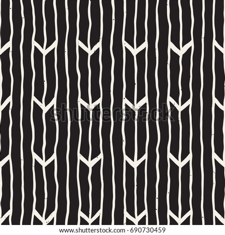 Seamless pattern with hand drawn brush strokes. Ink doodle grunge illustration. Geometric monochrome vector pattern.