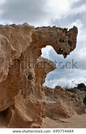 cliffs,rocks in Formentera, Balearic Islands, blue sea,Mediterranean sea, favorite destination of foreign tourists in Spain
