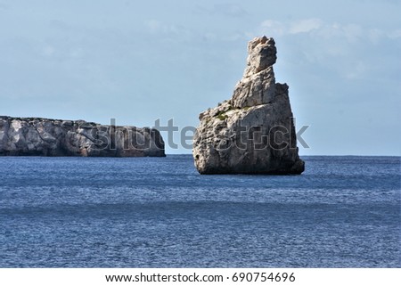 cliffs in Ibiza, Views of Ibiza Balearic Islands, blue sea,Mediterranean sea, favorite destination of foreign tourists in Spain