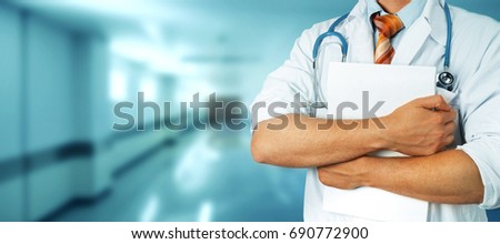 Healthcare And Medicine concept. Doctor with Medical Document In Hospital