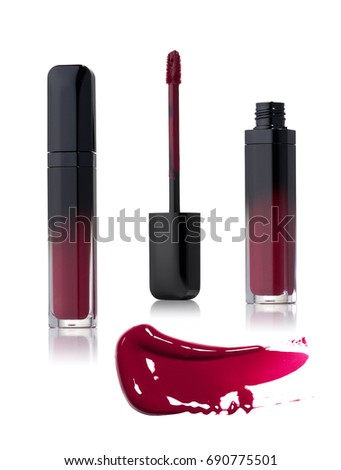 Compilation from liquid lipstick with a single color swipe. Liquid lipstick isolated on white background